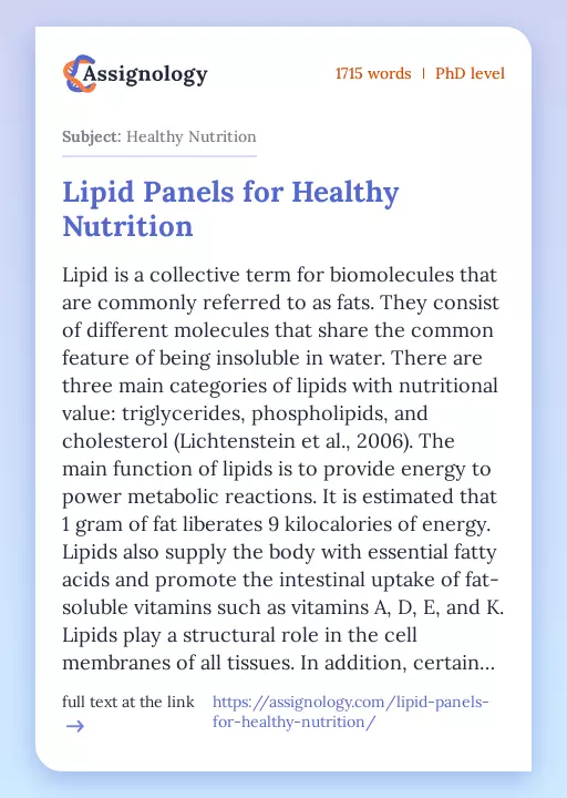 Lipid Panels for Healthy Nutrition - Essay Preview