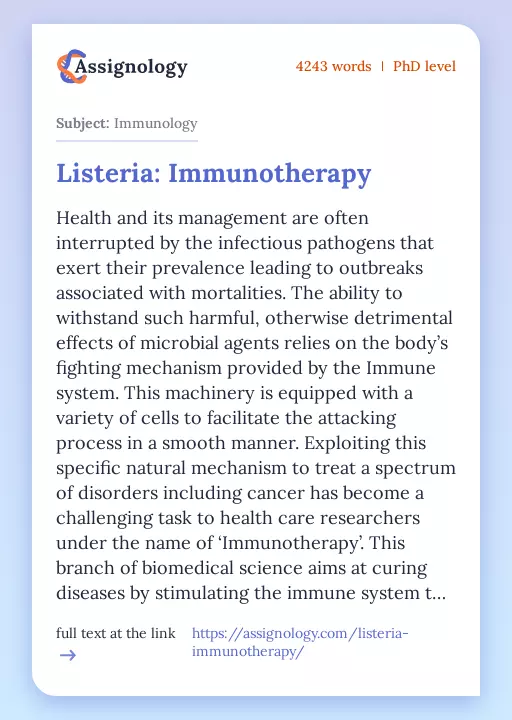 Listeria: Immunotherapy - Essay Preview