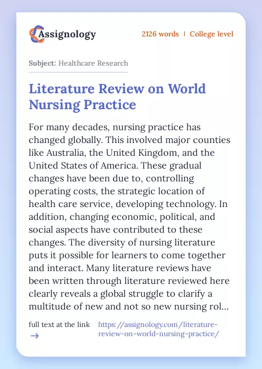 Literature Review on World Nursing Practice - Essay Preview