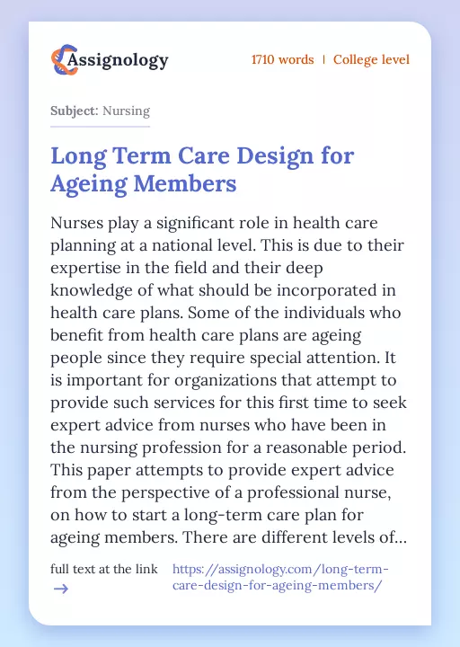 Long Term Care Design for Ageing Members - Essay Preview
