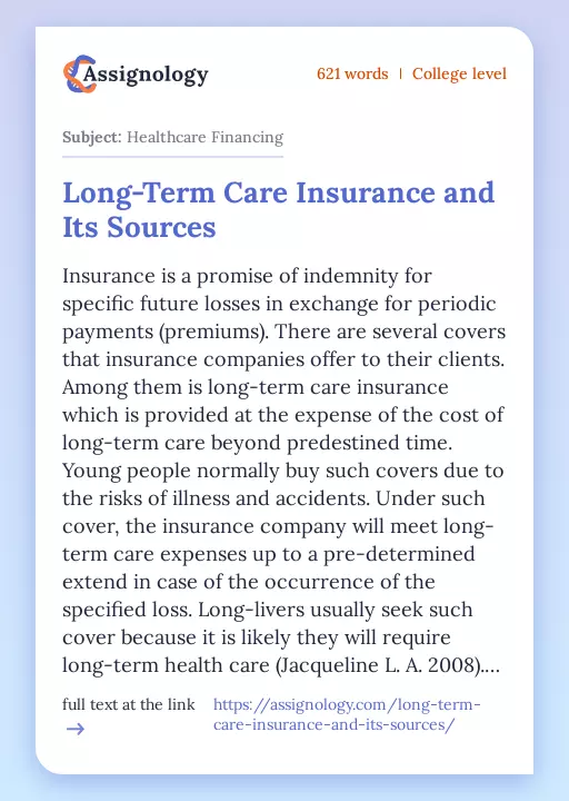 Long-Term Care Insurance and Its Sources - Essay Preview