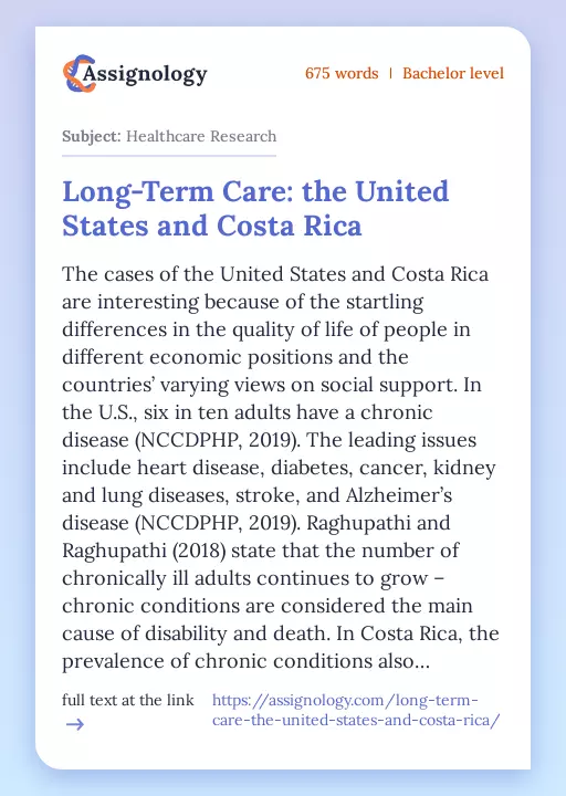 Long-Term Care: the United States and Costa Rica - Essay Preview