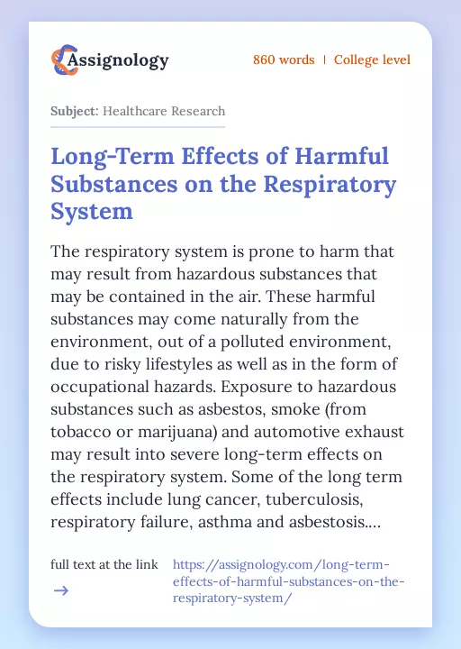 Long-Term Effects of Harmful Substances on the Respiratory System - Essay Preview