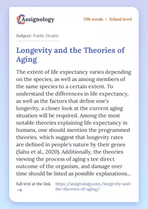 Longevity and the Theories of Aging - Essay Preview