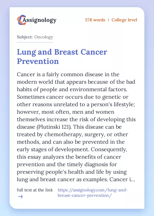 Lung and Breast Cancer Prevention - Essay Preview