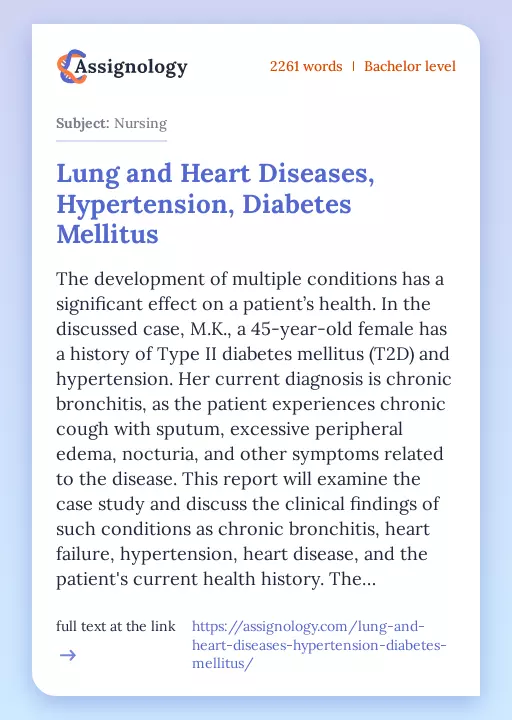 Lung and Heart Diseases, Hypertension, Diabetes Mellitus - Essay Preview