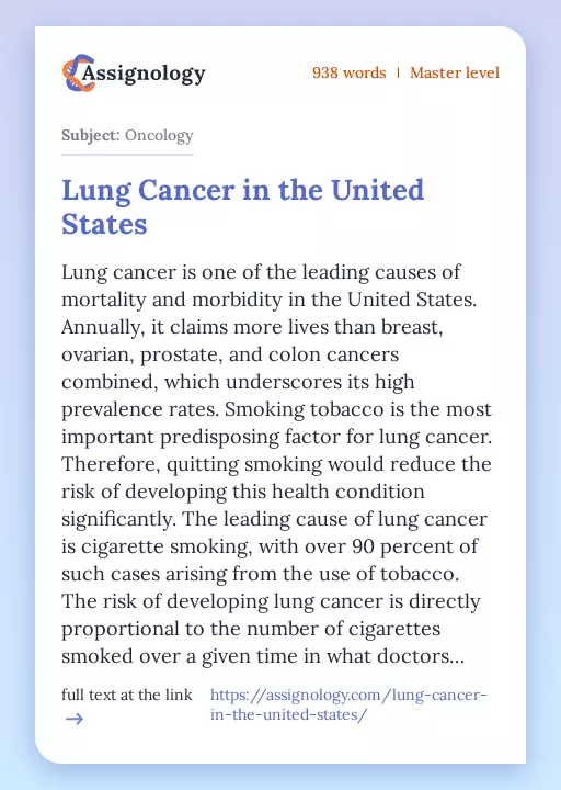 Lung Cancer in the United States - Essay Preview