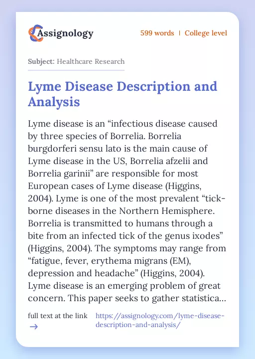 Lyme Disease Description and Analysis - Essay Preview