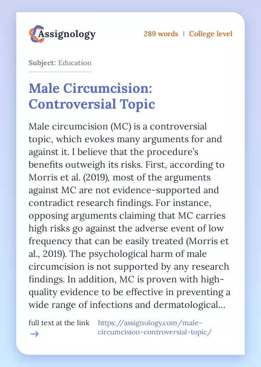 Male Circumcision: Controversial Topic - Essay Preview
