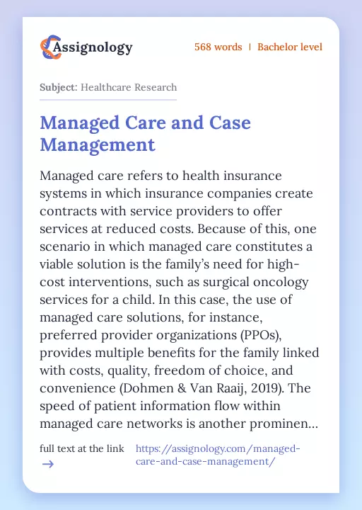 Managed Care and Case Management - Essay Preview