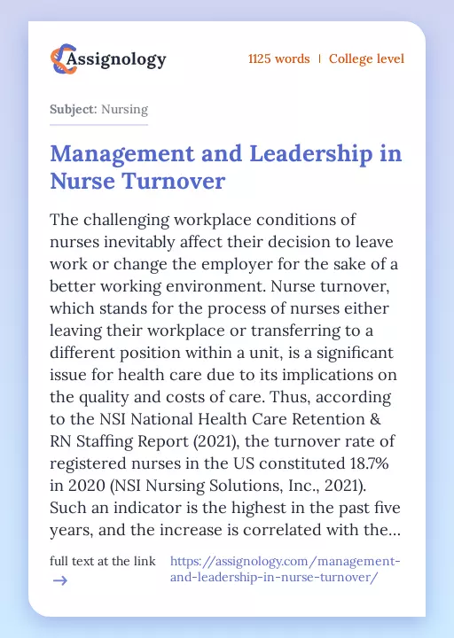 Management and Leadership in Nurse Turnover - Essay Preview