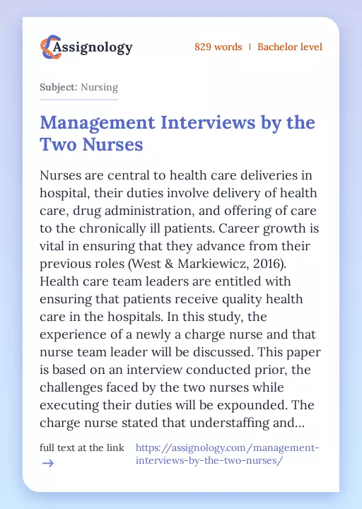 Management Interviews by the Two Nurses - Essay Preview