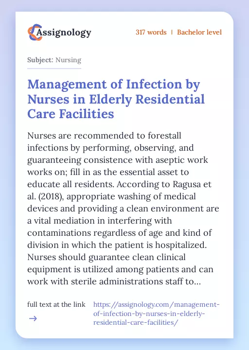 Management of Infection by Nurses in Elderly Residential Care Facilities - Essay Preview