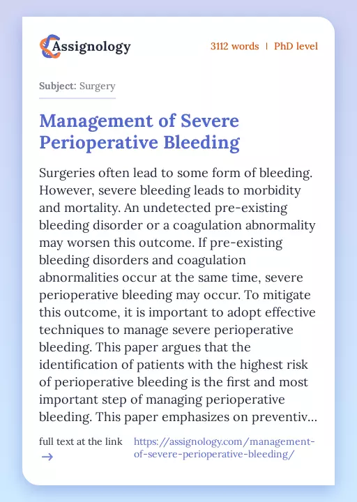 Management of Severe Perioperative Bleeding - Essay Preview