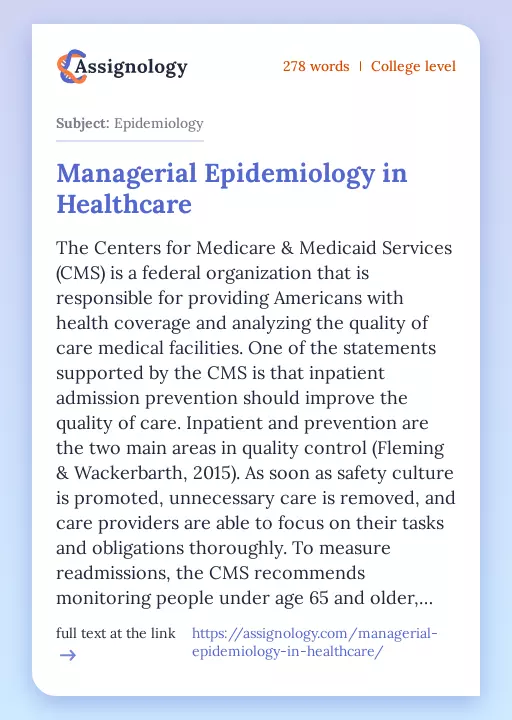 Managerial Epidemiology in Healthcare - Essay Preview