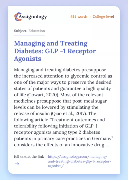 Managing and Treating Diabetes: GLP -1 Receptor Agonists - Essay Preview