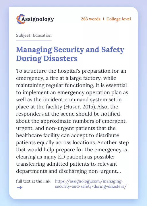 Managing Security and Safety During Disasters - Essay Preview