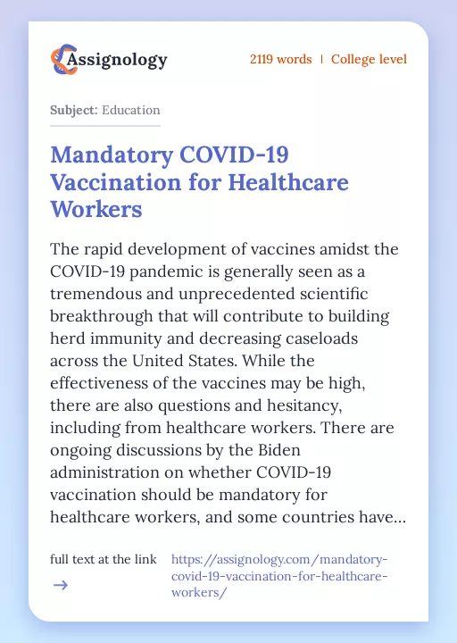 Mandatory COVID-19 Vaccination for Healthcare Workers - Essay Preview