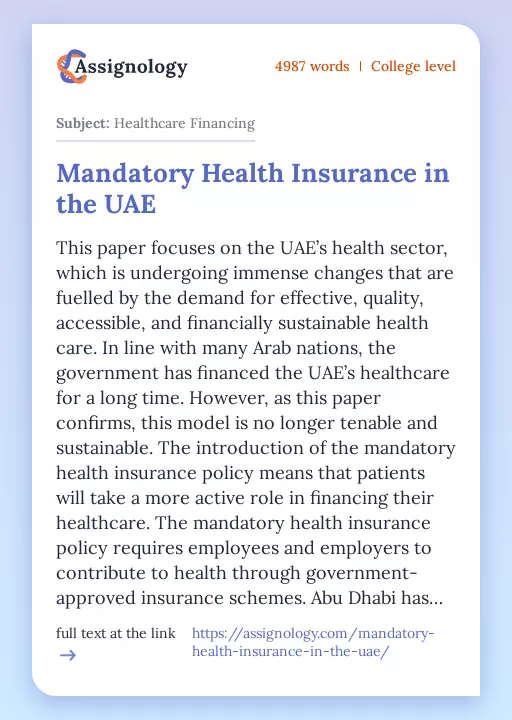 Mandatory Health Insurance in the UAE - Essay Preview