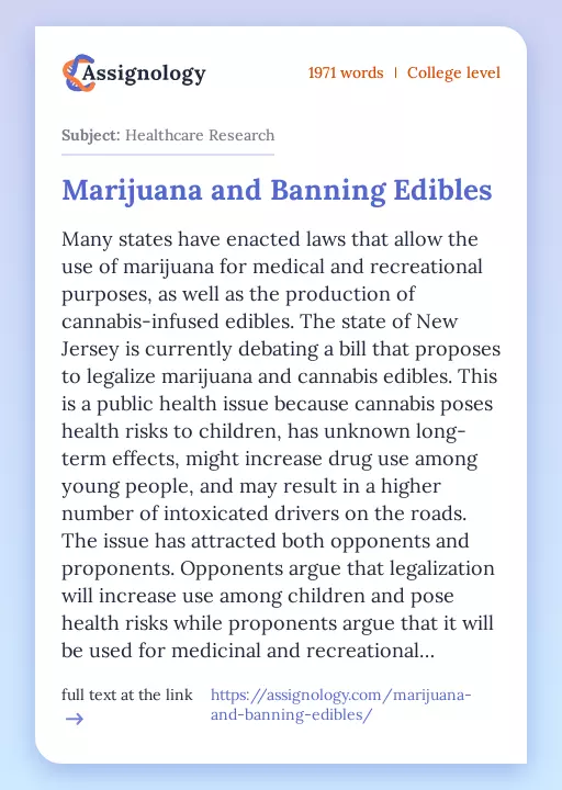 Marijuana and Banning Edibles - Essay Preview