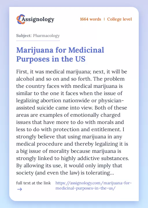 Marijuana for Medicinal Purposes in the US - Essay Preview