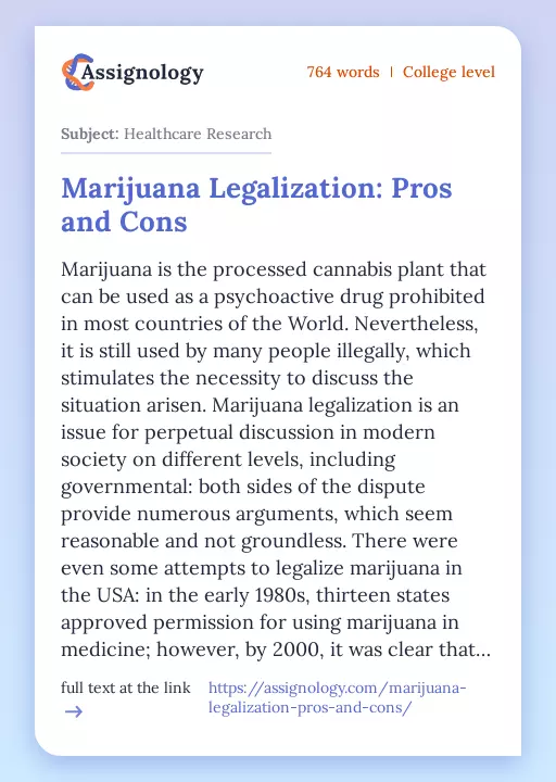 Marijuana Legalization: Pros and Cons - Essay Preview