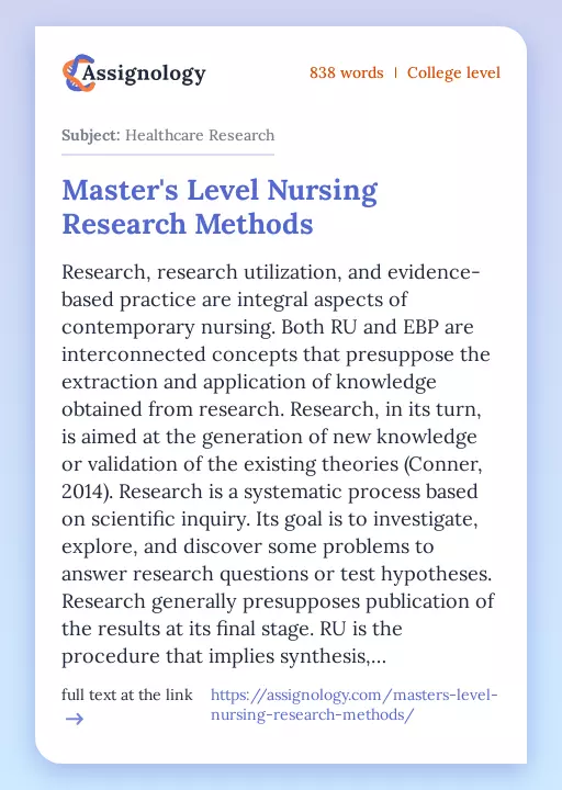Master's Level Nursing Research Methods - Essay Preview