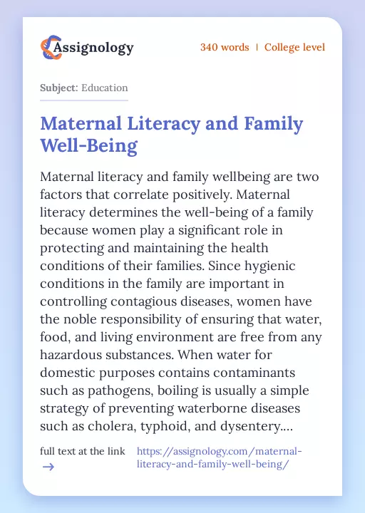 Maternal Literacy and Family Well-Being - Essay Preview