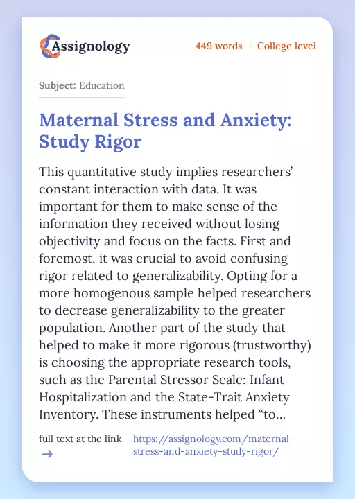 Maternal Stress and Anxiety: Study Rigor - Essay Preview