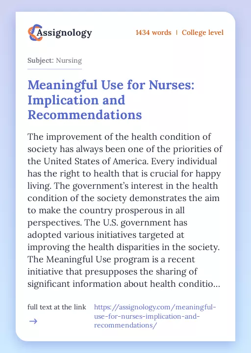 Meaningful Use for Nurses: Implication and Recommendations - Essay Preview