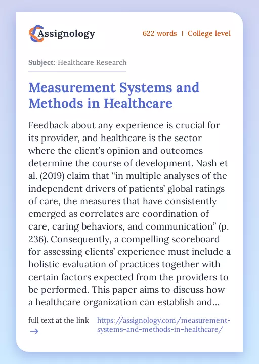 Measurement Systems and Methods in Healthcare - Essay Preview