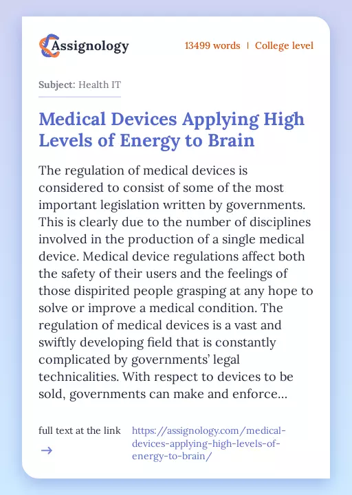 Medical Devices Applying High Levels of Energy to Brain - Essay Preview