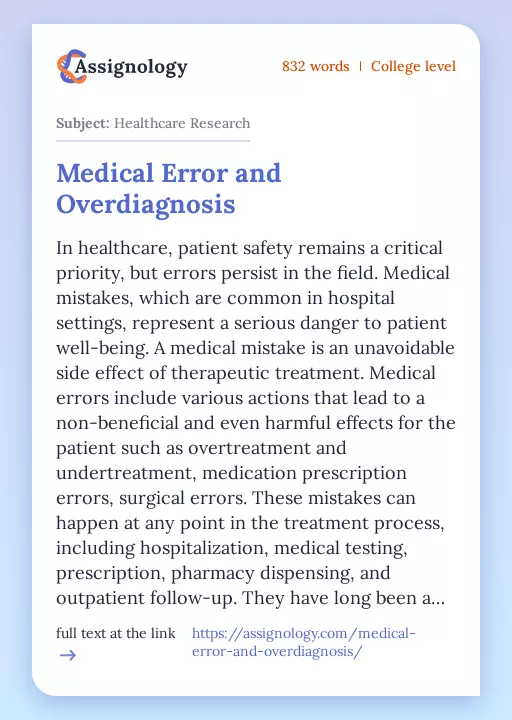Medical Error and Overdiagnosis - Essay Preview