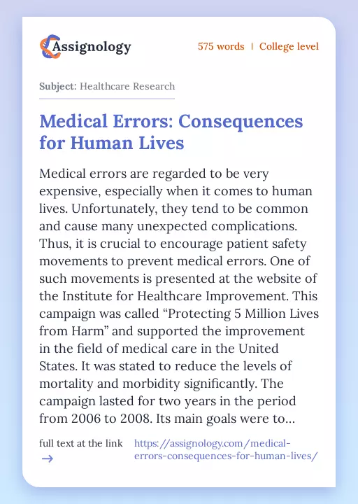 Medical Errors: Consequences for Human Lives - Essay Preview
