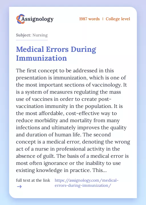 Medical Errors During Immunization - Essay Preview