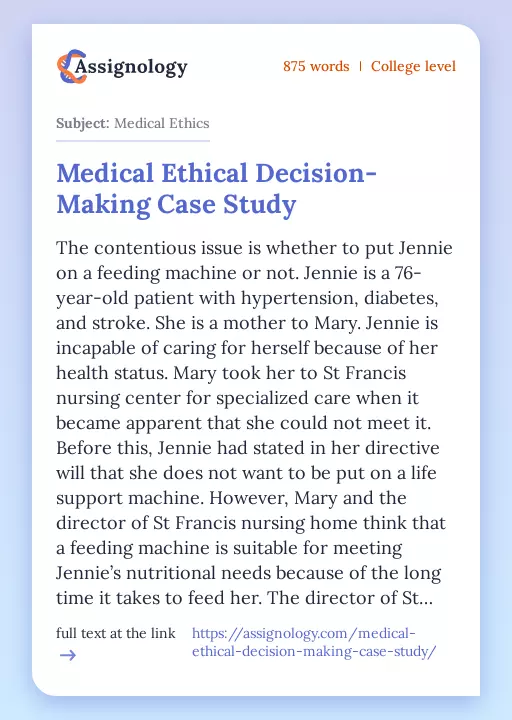 Medical Ethical Decision-Making Case Study - Essay Preview