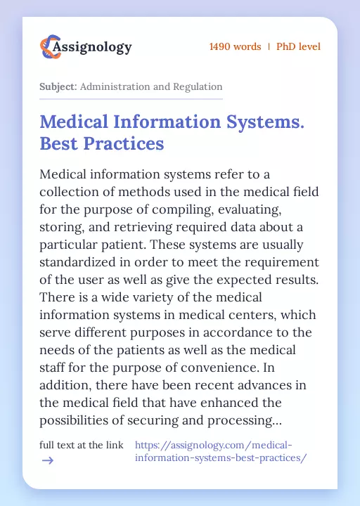 Medical Information Systems. Best Practices - Essay Preview