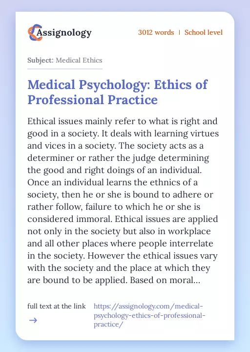 Medical Psychology: Ethics of Professional Practice - Essay Preview