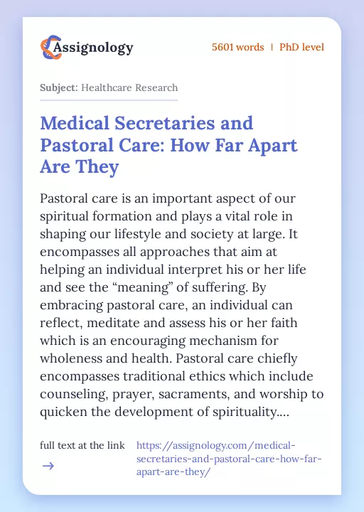 Medical Secretaries and Pastoral Care: How Far Apart Are They - Essay Preview