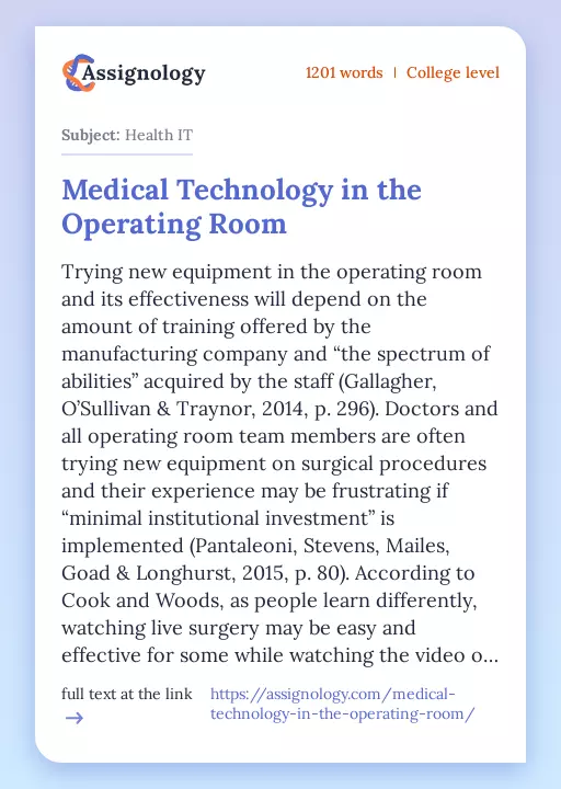 Medical Technology in the Operating Room - Essay Preview