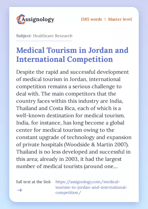 Medical Tourism in Jordan and International Competition - Essay Preview