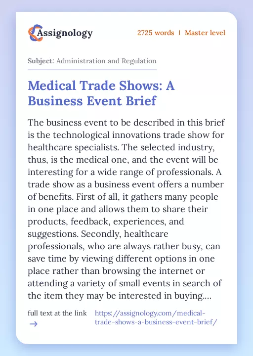 Medical Trade Shows: A Business Event Brief - Essay Preview
