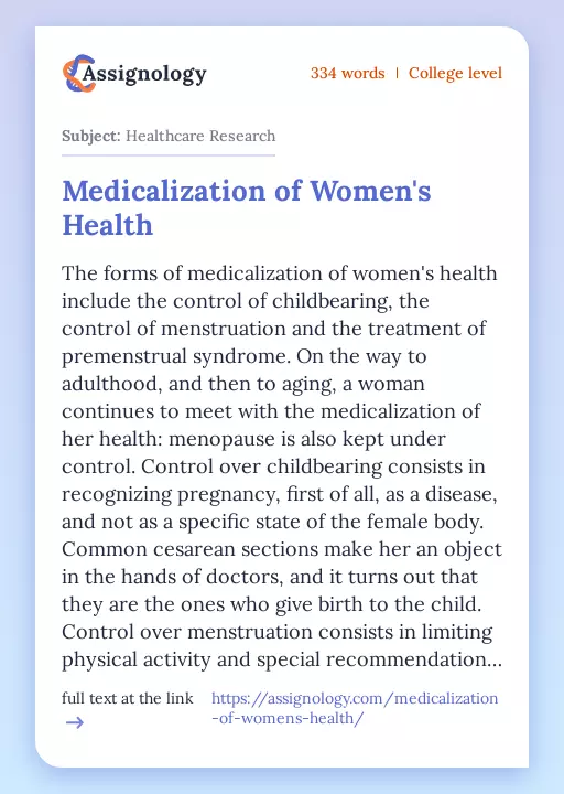 Medicalization of Women's Health - Essay Preview