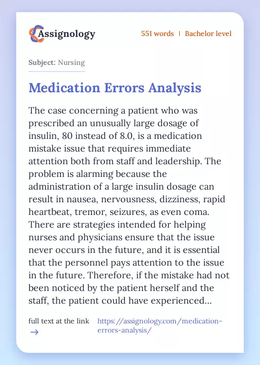 Medication Errors Analysis - Essay Preview