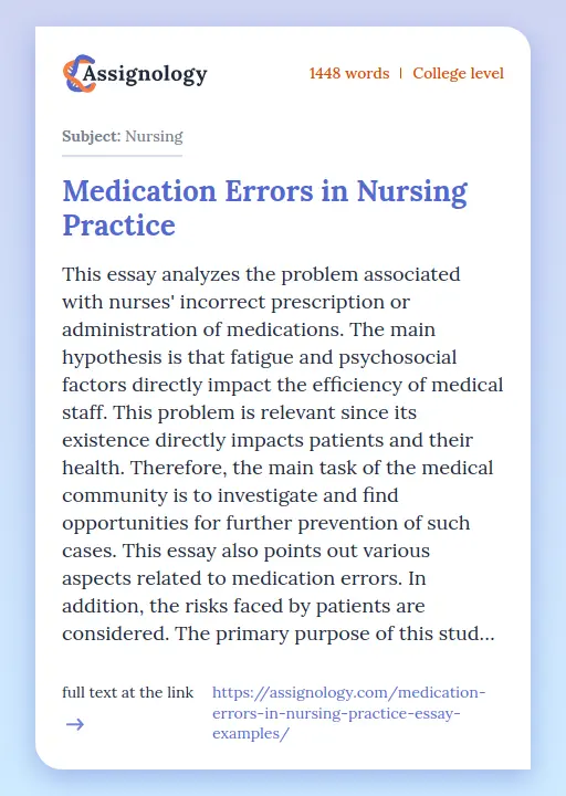 Medication Errors in Nursing Practice - Essay Preview