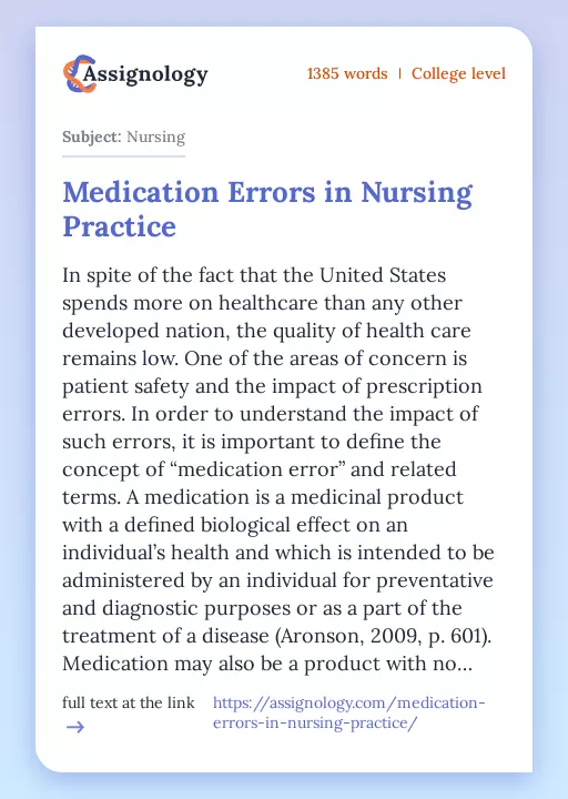 Medication Errors in Nursing Practice - Essay Preview
