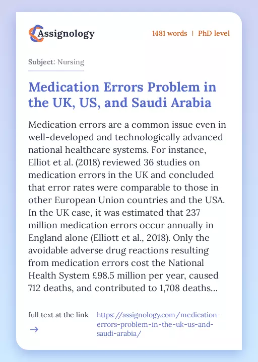 Medication Errors Problem in the UK, US, and Saudi Arabia - Essay Preview