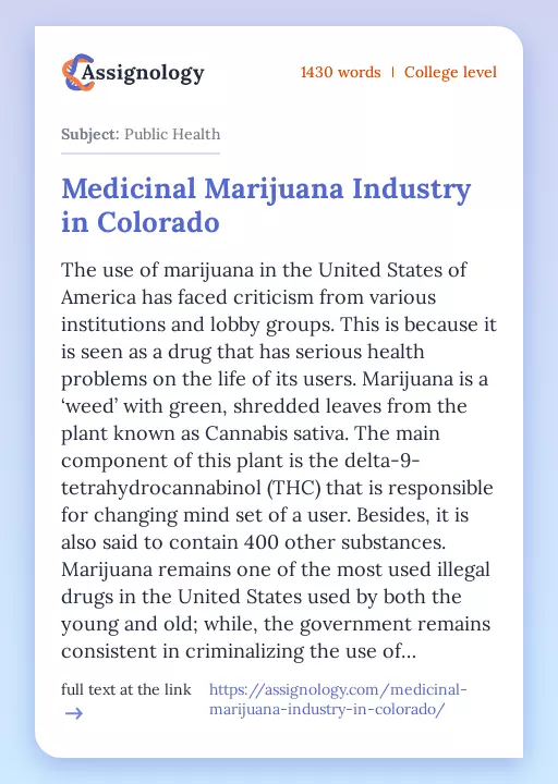 Medicinal Marijuana Industry in Colorado - Essay Preview