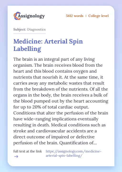 Medicine: Arterial Spin Labelling - Essay Preview