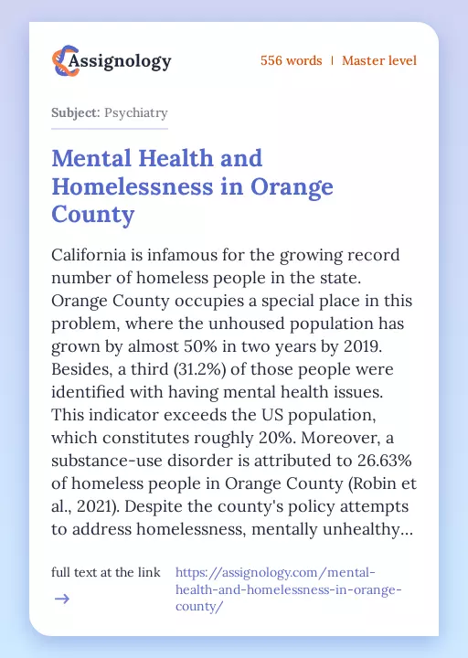 Mental Health and Homelessness in Orange County - Essay Preview